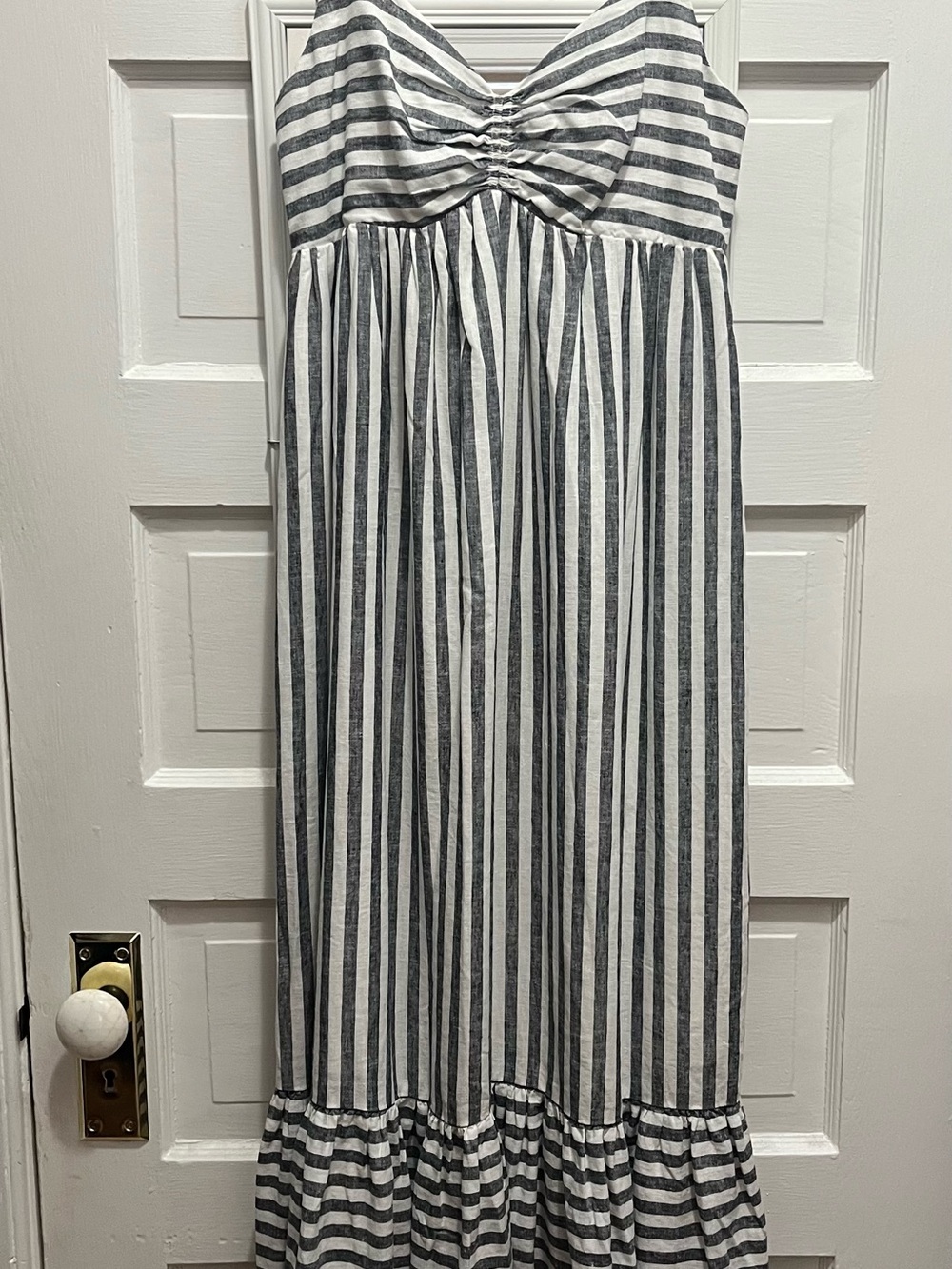 Banana Republic Black and White Striped Linen Maxi Dress
